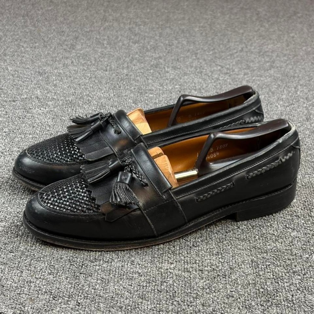Men's Allen Edmonds Black Leather Woven Kiltie Tassel Dress Loafers Size 10 B